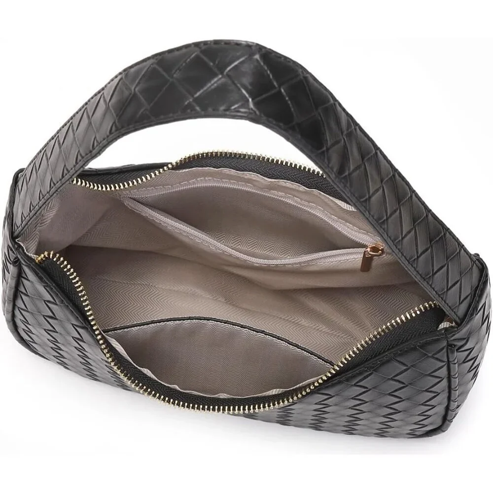 Women Bz Black Imported Polyester Pu Leather Zipper Closure Mini Tote Handbag - Picture 4 of 6